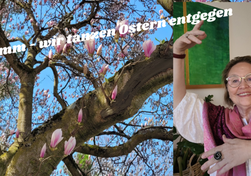 Ostern entgegen.. ein blühender Magnolienbaum erinnert an das Aufblühen des Lebens... daneben die Tänzerin. Neues Leben bringt mich in Bewegung
